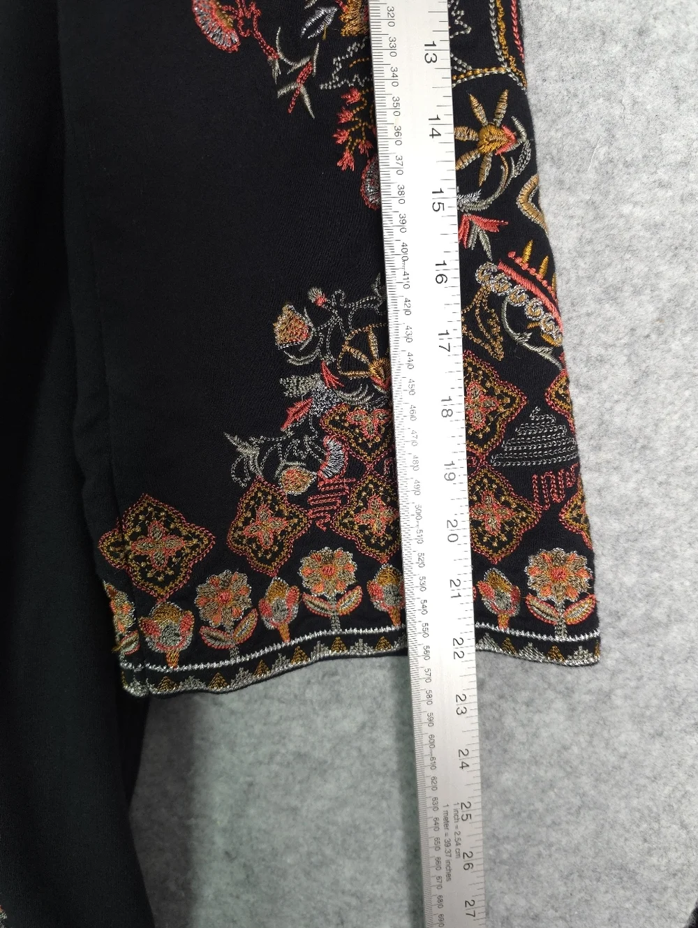 Soft Surroundings Fiberworks Black Open-Front Embroidered Kimono Cardigan - Picture 8 of 8